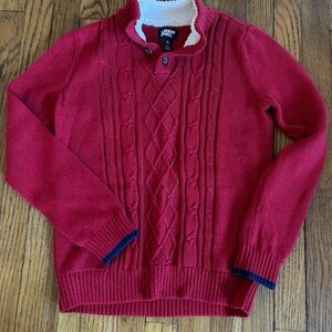 Lands' End Big Boys Red Cable Knit Crewneck Sweater